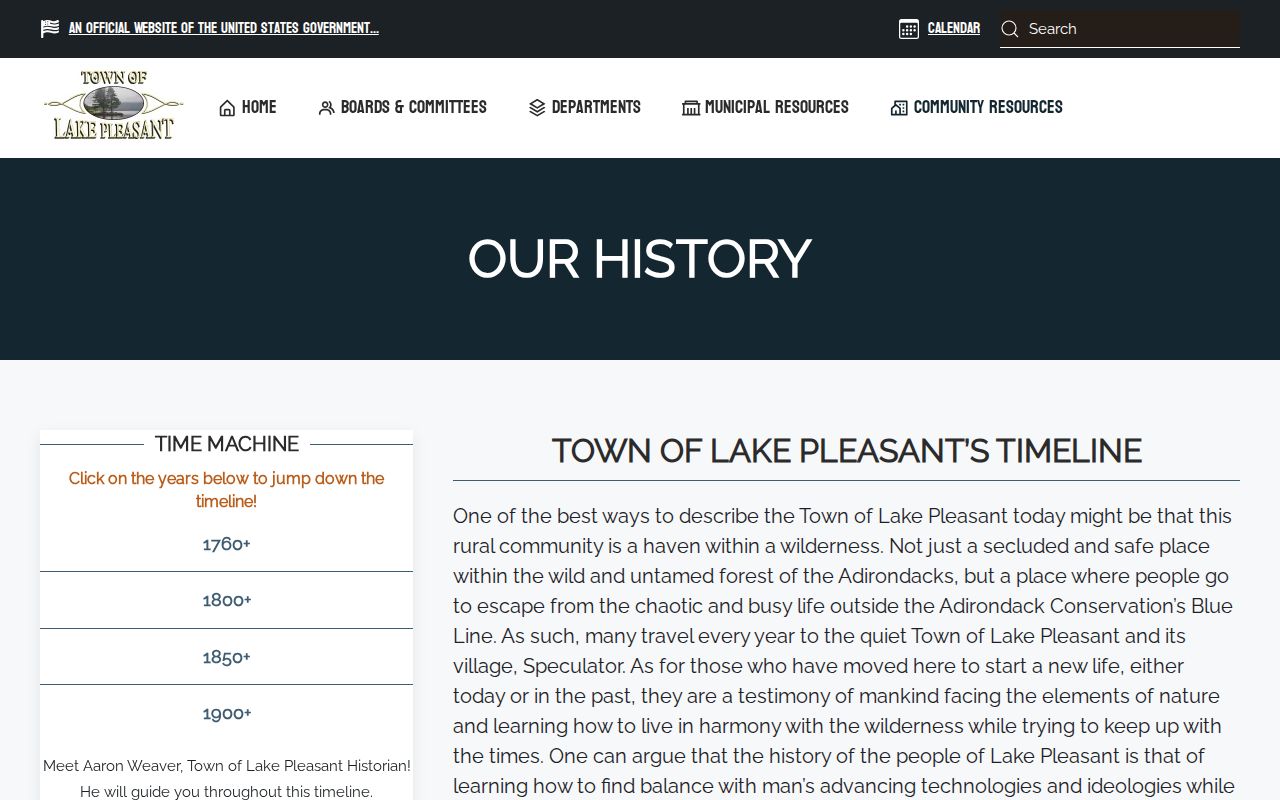 Official Lake Pleasant local history page describing courthouse and jail history