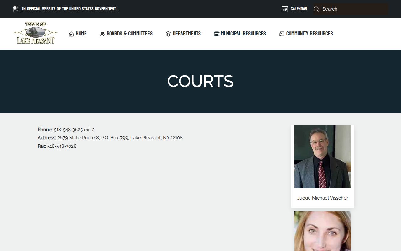Official Lake Pleasant Town Court page with court contacts and schedule