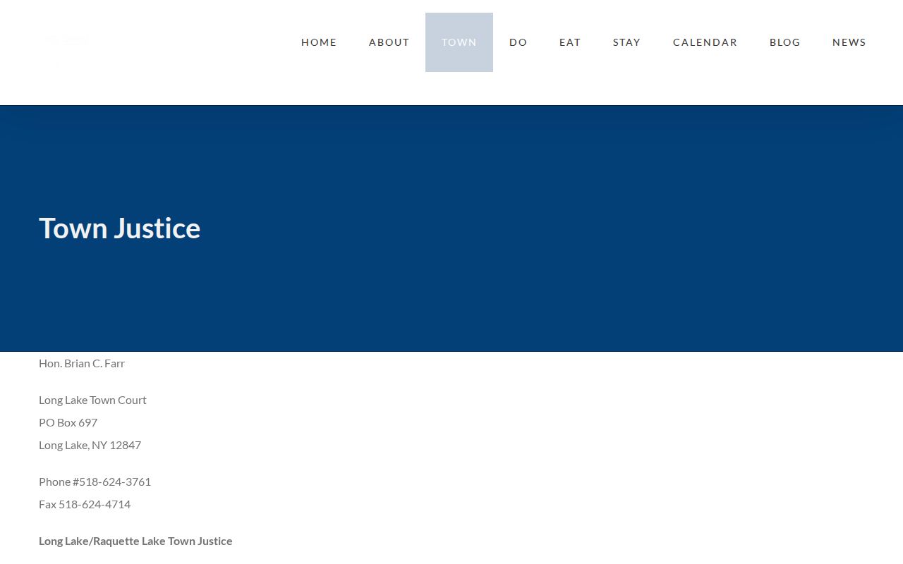 Official Long Lake Town Court page listing court contacts and Thursday sessions